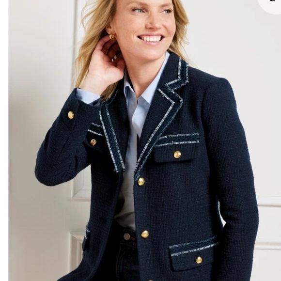 Talbots tweed navy jacket - Picture 1 of 4